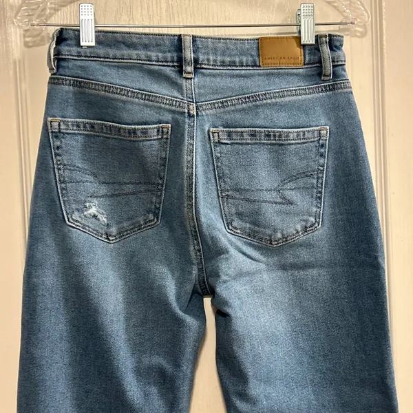 American Eagle Outfitters Women Blue Distressed High Rise Straight‎ Jeans Size 2 - Image 9