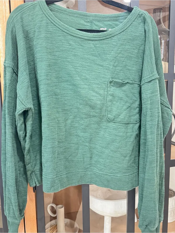 Aerie forest green long sleeve cropped tee pullover ribbed pocket ribbed knit - Image 9