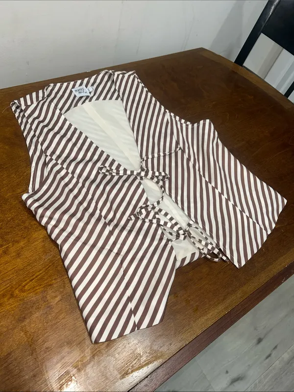 Princess Polly Lishar Vest - Brown & White Striped Tie-Front Vest size 10 NWOT - Image 3