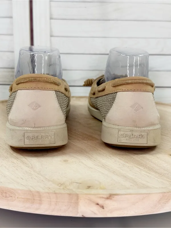 Sperry Oasis Loft Linen‎ Leather Boat Shoes Tan Women’s 9.5 Nautical Preppy - Image 6