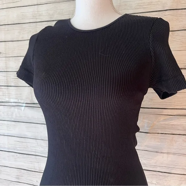Intimately Free People Black Ribbed Short Sleeve Top Size M/L - Image 2