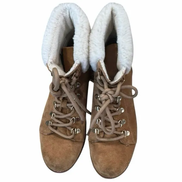 Sam Edelman Franc Suede Hiking Platform Wedge Booties Faux Fur Trim Size 6.5 - Image 3