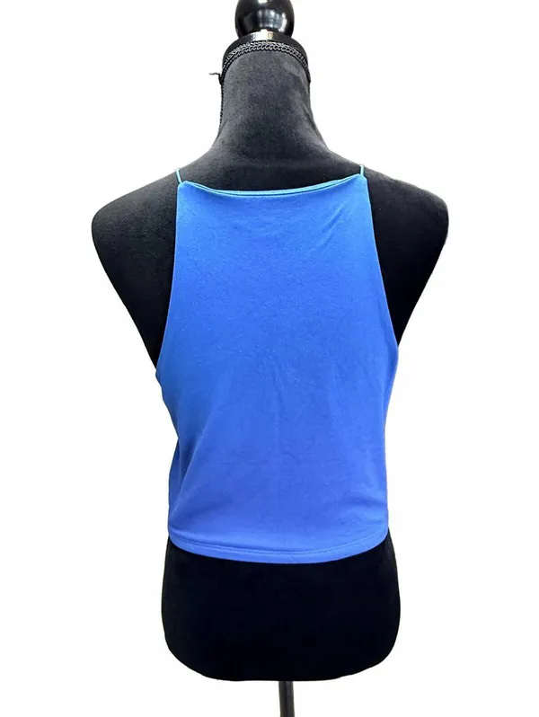 GAZE Blue Halter Neck Crop Top Ribbed Sleeveless Y2K Cami Summer Tank Size M - Image 2
