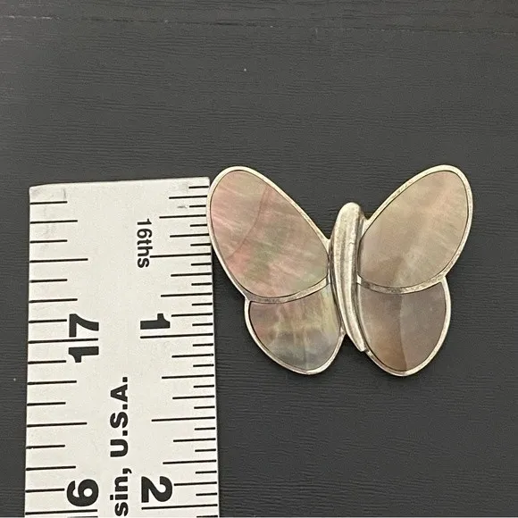 Sterling Siver Abalone Shell Butterfly Pendant Silver - Image 4