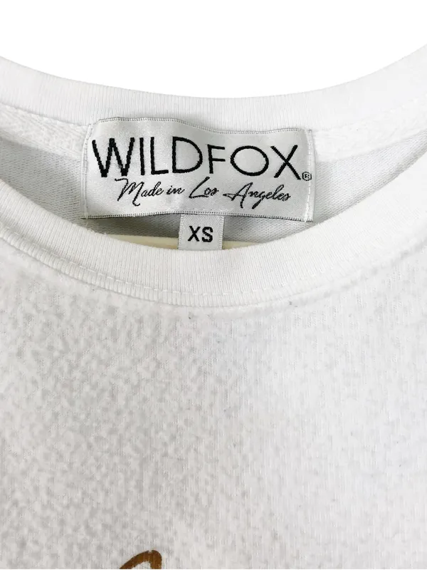 Wildfox Foxy Lady White Crewneck Fleece Sweatshirt Gold Foil Text XS Women’s - Image 4