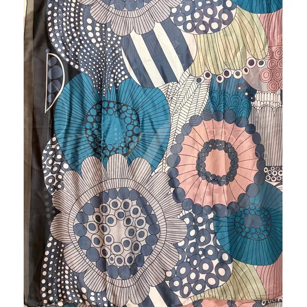 Silk Blend Square Scarf Teal Blue Pink Mod Floral Geometric Lightweight - Image 5