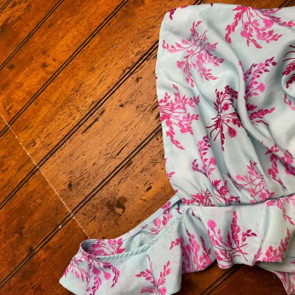 LIKELY Blue‎ Pink Floral One Shoulder Ruffle Midi Dress Size 8 Botanical Y2K - Image 3