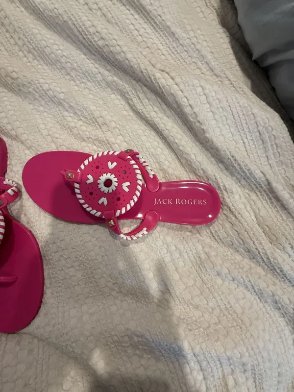 Jack Rogers Jelly Sandals Pink and White Size 10 - Image 2