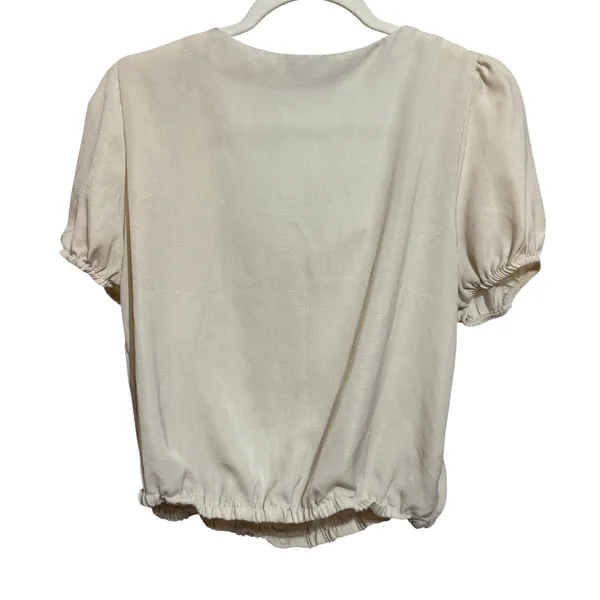 OLM Cream Square Neck‎ Puff Sleeve Cropped Top Sz M - Image 3