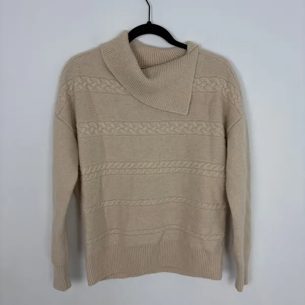 Rachel Zoe Cashmere Split Neck Sweater Cable Knit Old Money Luxury Capsule Large - Image 2