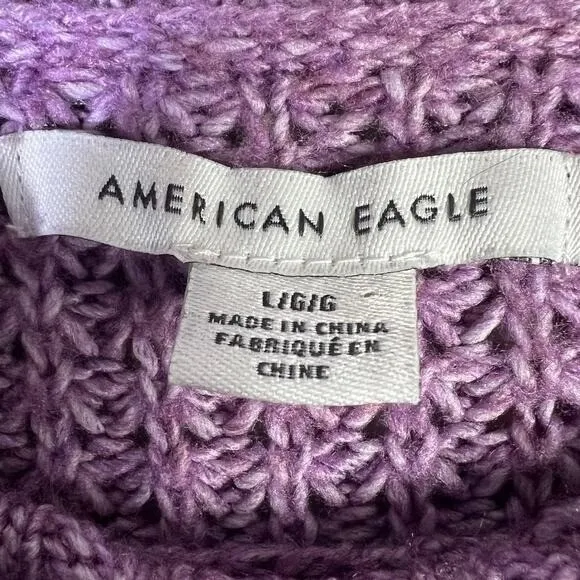 American Eagle Mock Neck Waffle Knit Raglan Sweater Purple Cozy Casual Size L - Image 6