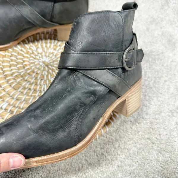 Free People Back Loop Ankle Cowboy Boots Pointed Toe Washed Black Western 40 - Image 16