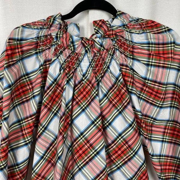 J.Crew Tartan Plaid Smocked Neck Popover Blouse Sz.XS - Image 4