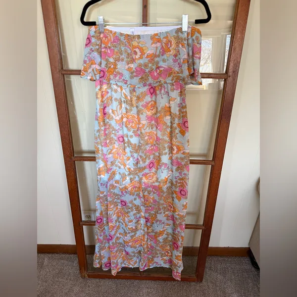 Dokotoo Women’s Pink & Orange Floral Strapless Maxi Dress Sundress – Size Medium - Image 4