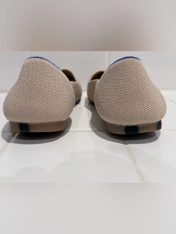 Rothy's Pointed Toe Knit Flats in Light Beige with Blue Trim - Image 11