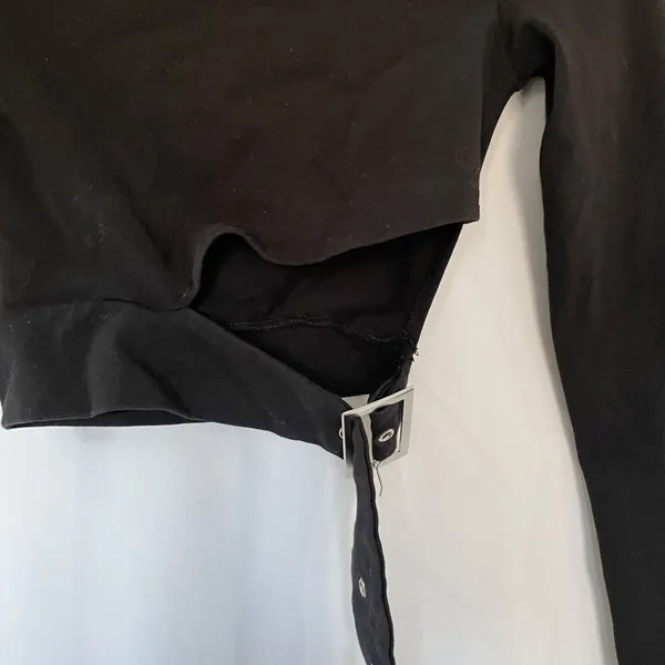 Urban‎ Outfitters Black Long Sleeve Crop Top With Belted Detail goth boho - Image 2