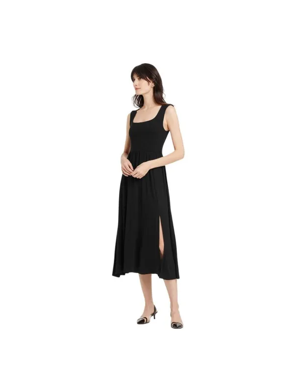 A New Day Knit Ballet Sleeveless Pleated Side Slit Midi Shift Dress Black S - Image 7