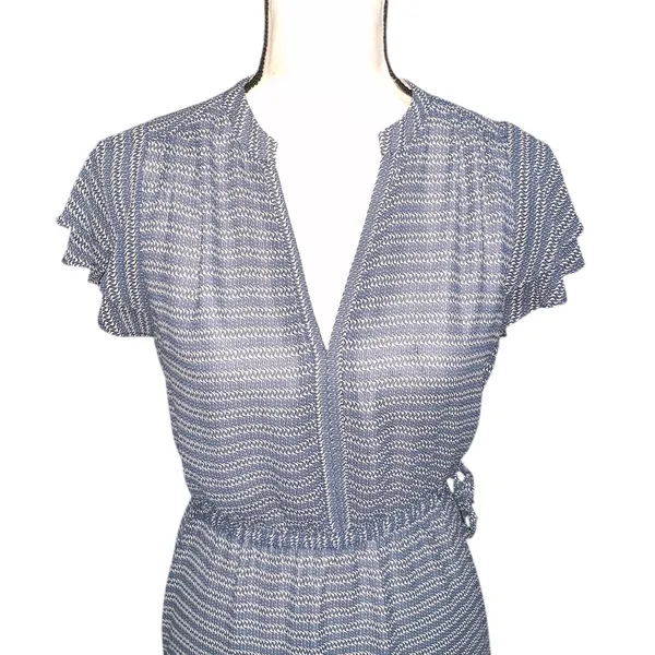 H&M Womens Blue Striped Mini Summer Casual Flutter Sleeve A Line Dress - Image 2