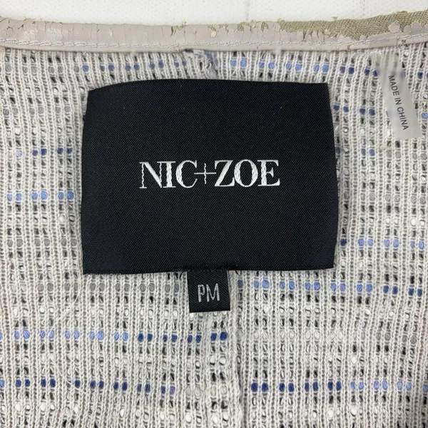 NIC+ZOE Jacket Womens Petite Medium Gray Blue Knit Full Zip Fringe Pockets - Image 3
