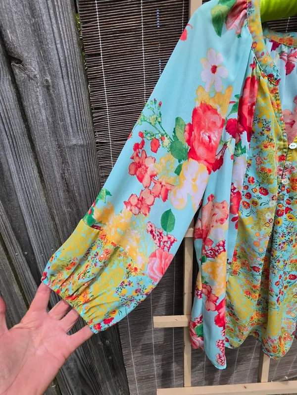 Fig & Flower Floral Blouse Boho Sheer 3/4 Sleeve Colorful Top Large - Image 3