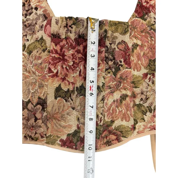Tapestry Floral Crop Top Square Neck Puff Sheer Sleeve Renaissance Cottage Top S - Image 7