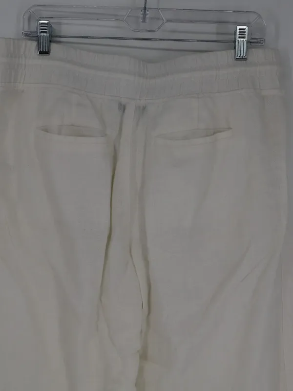 Athleta Womans Cabo Linen Wide Leg Pant White Size 12 Cropped Coastal Minimalist - Image 9