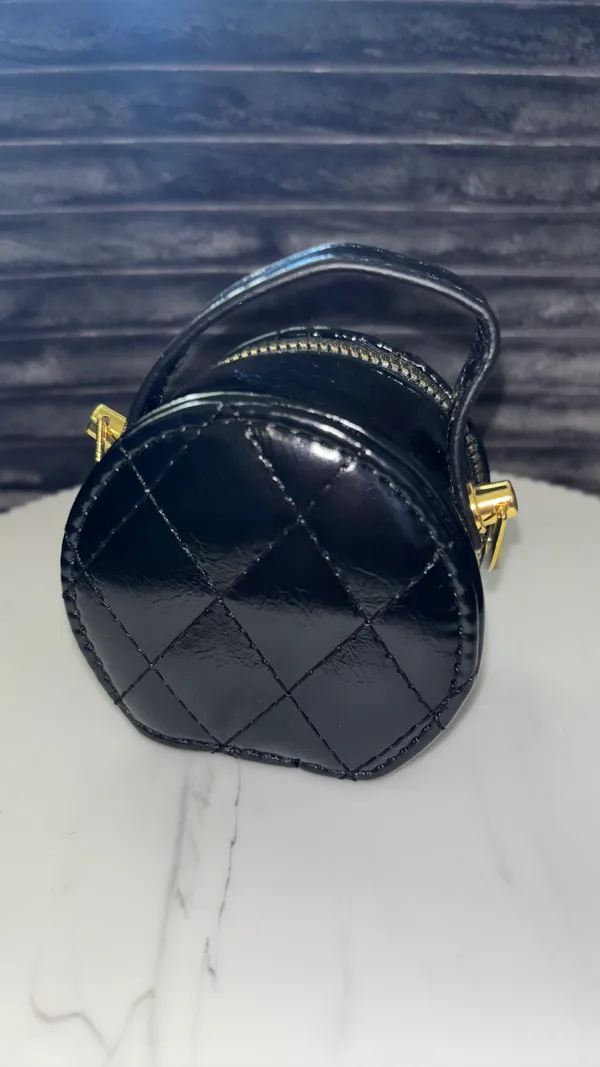 Mini Black Quilted Round Top Handle Bag 🌸 - Image 2
