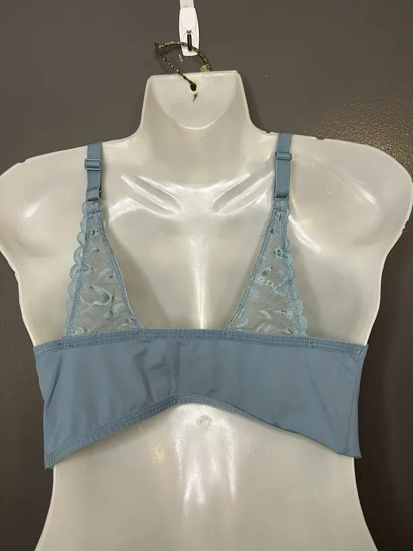 True&Co Bralette Bra Womens Large Blue Lace Wireless V Neck Pullover Jersey - Image 4
