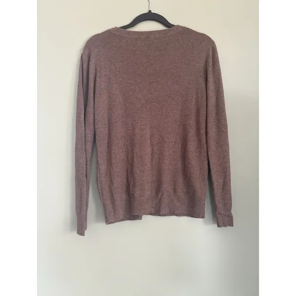 Arach&Clotz Women's Brown Solid Knit V-Neck Wool Blend Pullover Sweater M - Image 4