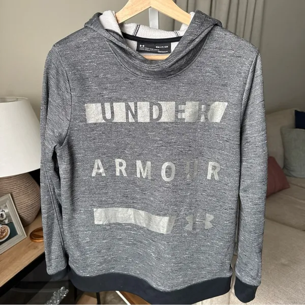 Under Armour Women’s Loose Hoodie Gray/Black Pullover Coldgear Size S - Image 3