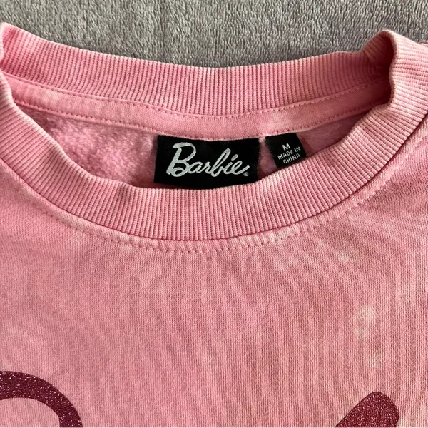 Barbie Pink Acid Wash Glitter Logo Crewneck Sweatshirt Womens Medium - Image 3