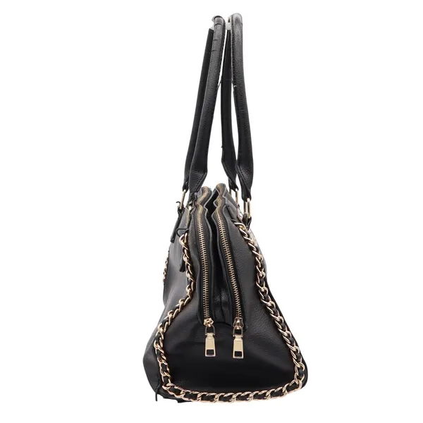Marc New York Satchel Womens Large Black Pebbled Chain Accent Gold Hardware Fair - Image 7
