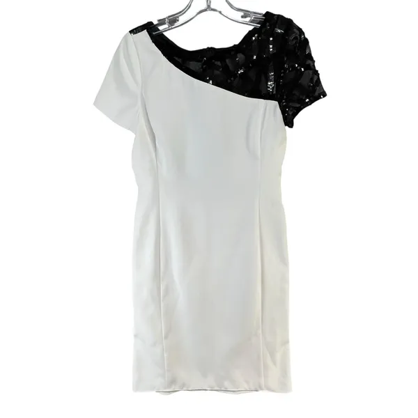 Angel Sanchez Sheath Dress 6‎ White Black Sequined Sheer Minimalist Renaissance - Image 7