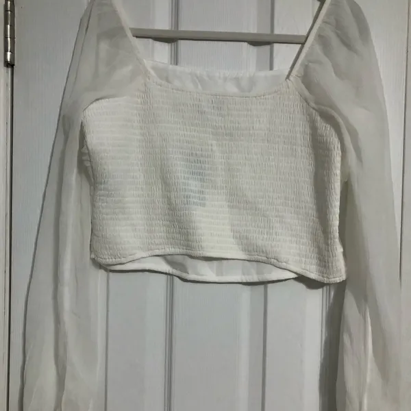 Hollister white ruched crop top long sleeve sheer sleeves‎ NWT women size XL - Image 8