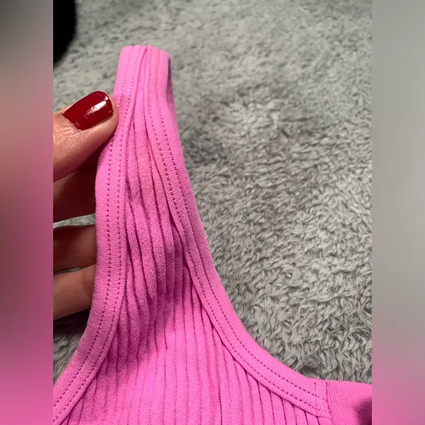 Aerie Pink Ribbed Button-Up Crop Top XS - Image 2