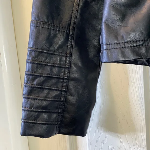 Faux Leather Double Zip Biker Jacket Black - Image 4