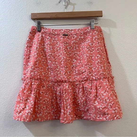 Billabong x Salty Blonde Upside Pink Floral Print Ruffle Linen Mini Skirt‎ - Image 8
