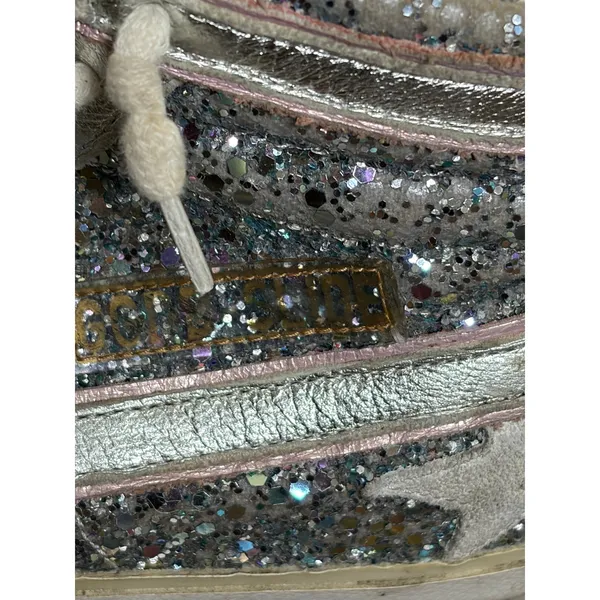 Golden Goose Slide High Top Sneakers 37 Silver Glitter Star GGDB - Image 9