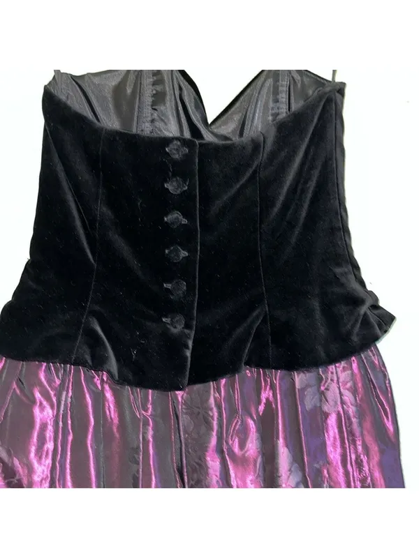 Vintage Semi Formal Laura Ashley 90s 80s Velvet Strapless Ball Gown - Image 7