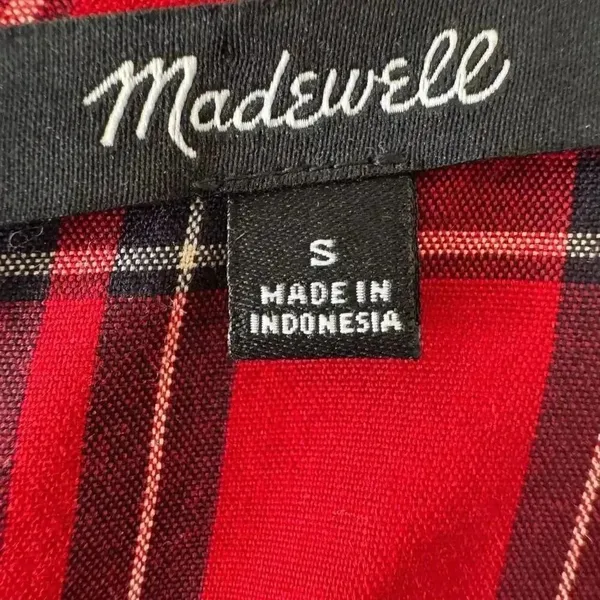 Madewell Red Plaid Clandon Viscose Tiered Button Back Baby Doll Top SZ S #2328 - Image 8