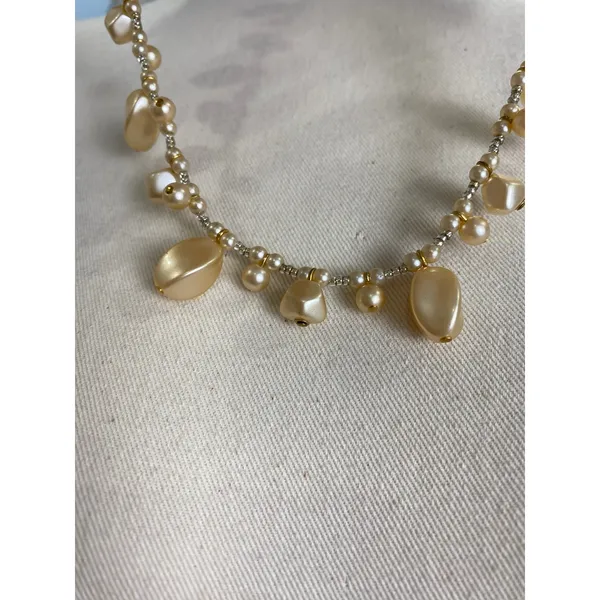 Gold Pearl Drop Beaded‎ Necklace Champagne Teardrop Beads Elegant Statement - Image 2