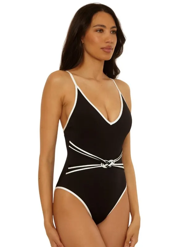NWT Trina Turk Womens Triumph Micro Braided One-Piece Swimsuit Black / White 6 - Image 2