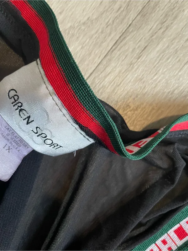 Caren Sport Black Open-Front Cardigan with Red & Green Trim - Image 2