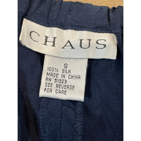 Chaus Pants Size 8 Navy 100% Silk Straight Leg Elastic Waist Vintage Trousers - Image 8