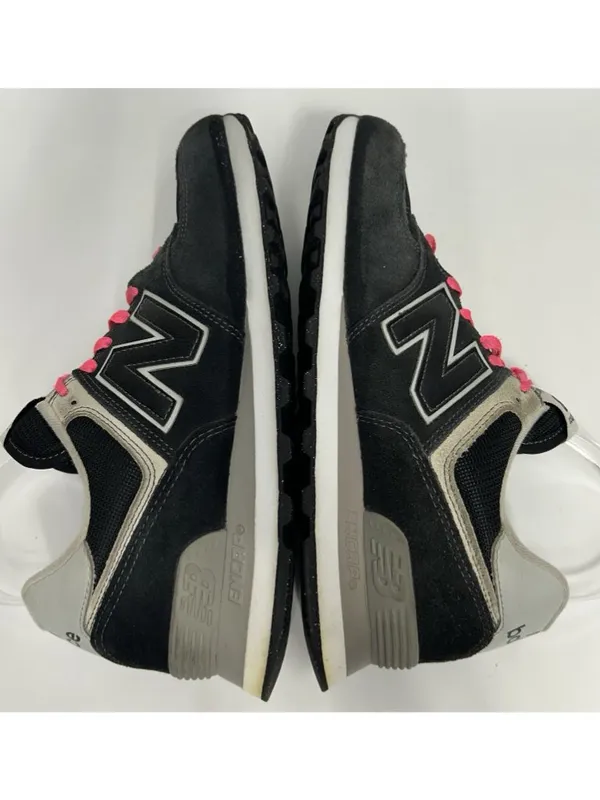 New Balance 574 Sneakers Womens 8 Black Suede Pink Laces Retro Running Athletic - Image 8