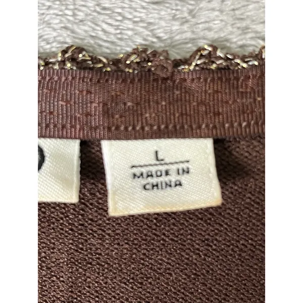 Vintage Y2K Brown Faux Wrap Top Metallic Beaded Trim 3/4 Sleeve Fairy Grunge L - Image 6