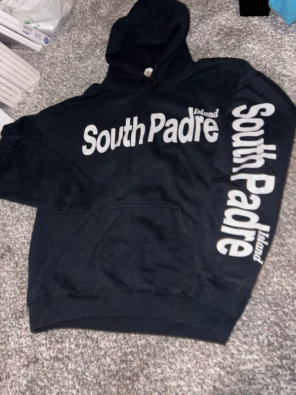 Gildan Black Women's South Padre Pullover Hoodie with White Logo - Image 3
