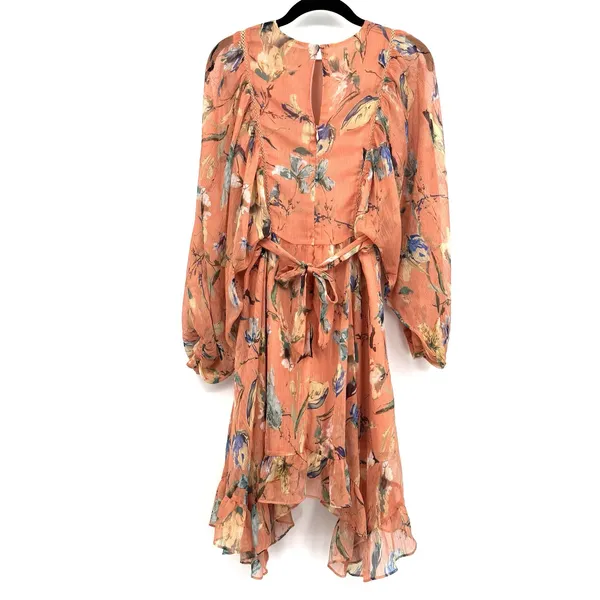 Greylyn Unwritten Peach Floral Boho Chiffon Dress Romantic Cottagecore Sz Small - Image 3