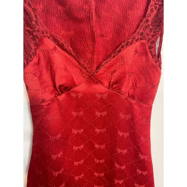 Free People Foolish Heart Midi Dress S Red Bow Jacquard Lace Romantic Coquette - Image 4