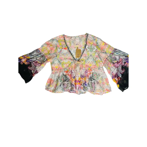 Natural Life Isabella Cotton Top M New Boho Western Black Multicolored Paisley - Image 8